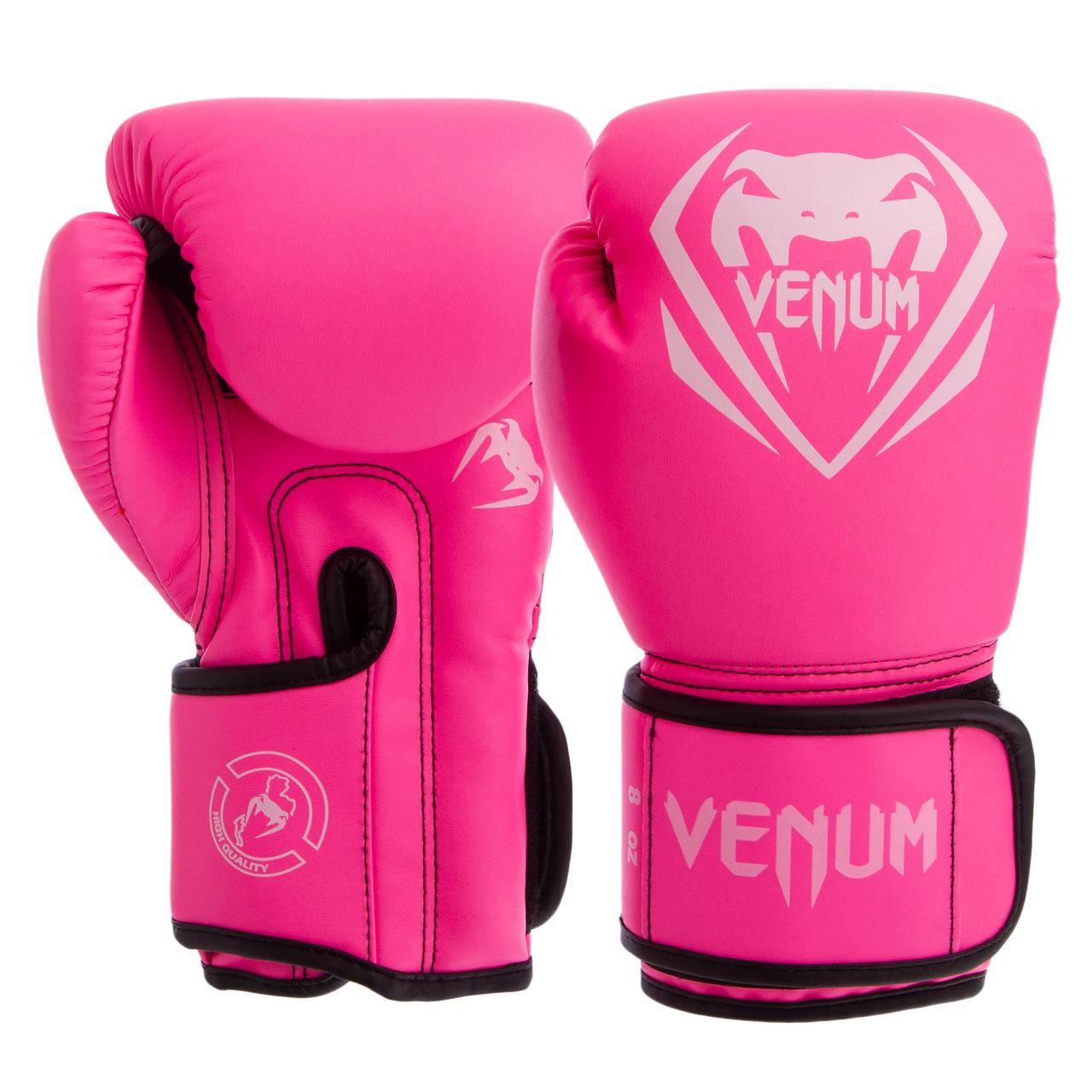 

Перчатки боксерские на липучке Venum Heroe 8351 розовый-белый 8oz