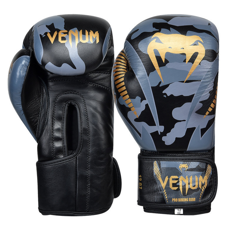 

Перчатки для бокса и единоборств Venum IMPACT CLASSIC Heroe кожаные 8316 Black-Gold 12 унций