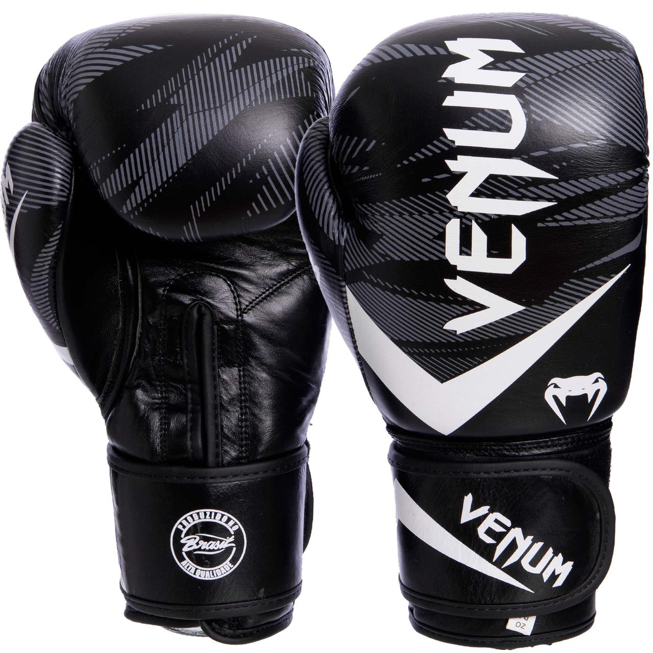 

Перчатки для бокса и единоборств кожаные Venum IMPACT Heroe VL-2038 Black-Grey-White 10 унций