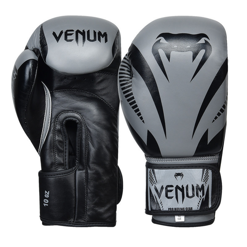 

Перчатки для бокса и единоборств Venum IMPACT CLASSIC Heroe кожаные 8316 Black-Grey 12 унций