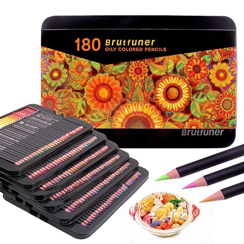 

Маслянные карандаши Brutfuner 180 шт в металлической коробке, цветные