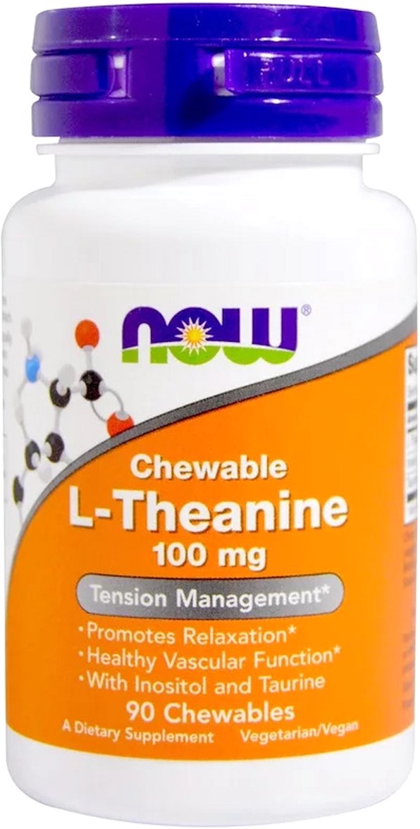 

L-Теанин, L-Theanine, Now Foods 100 мг, 90 жевательных таблеток (733739001443)