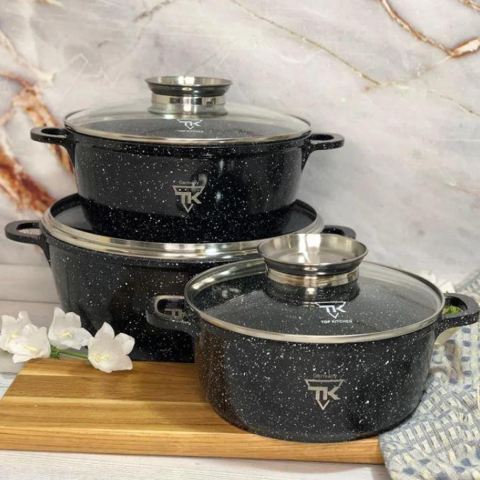 

Набор кастрюль с мраморным покрытием TOP KITCHEN TK-00021 6 предметов Черный