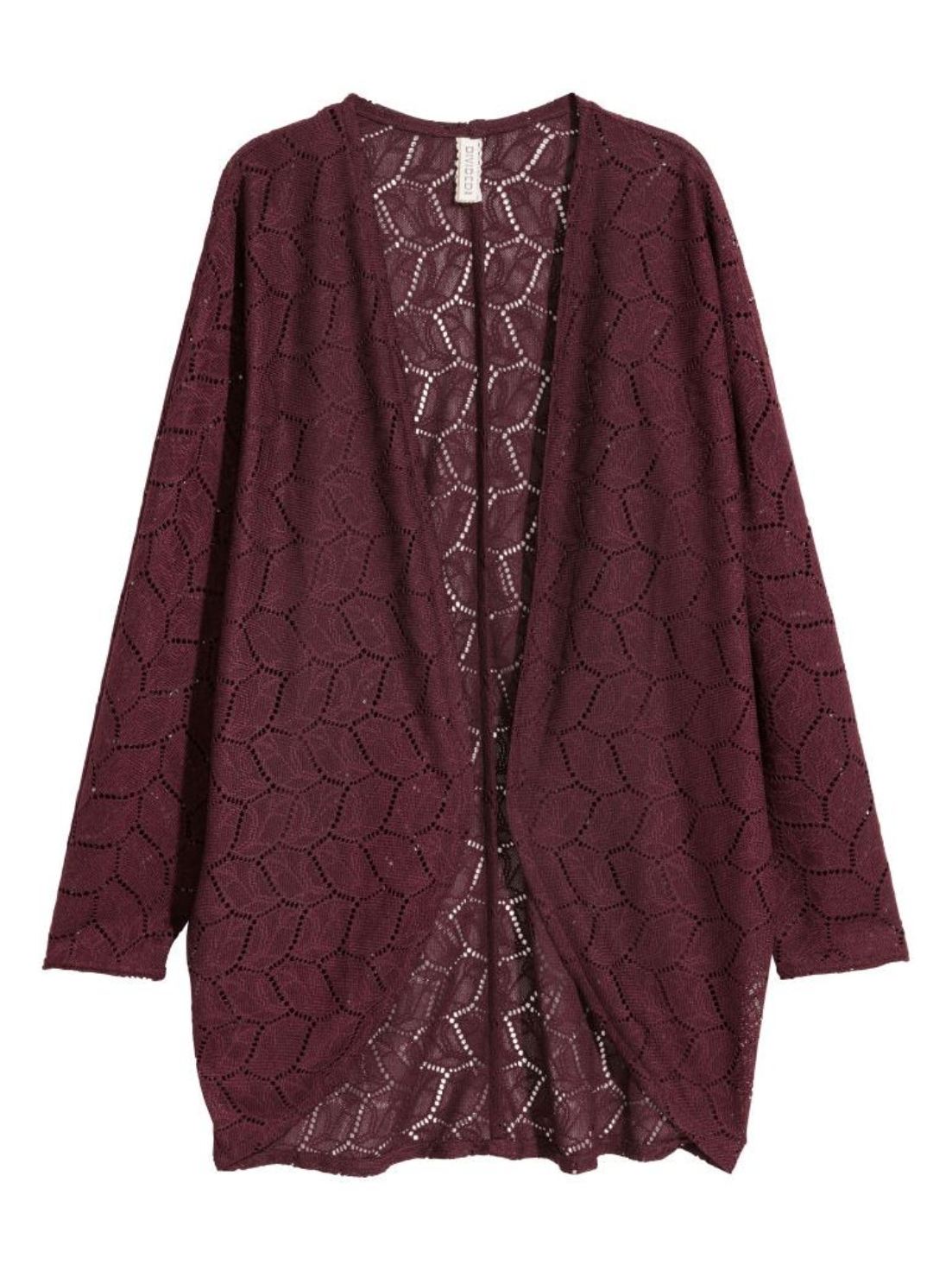 

Кружевной кардиган H&M 0317879  Бордовый, Кружевной кардиган H&M 0317879 XS Бордовый