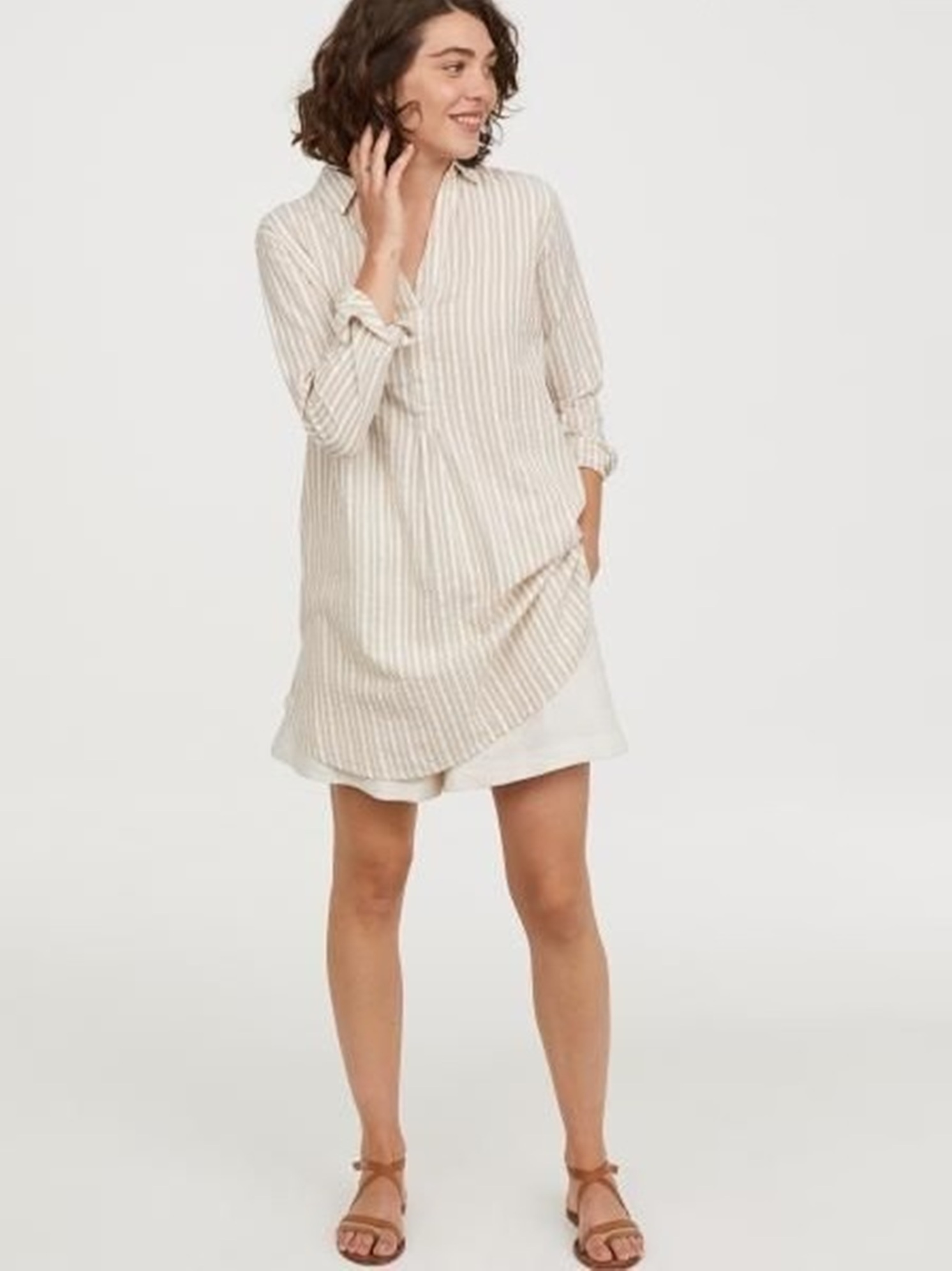 

Длинная хлопковая рубашка H&M 0653249  Полоска, Длинная хлопковая рубашка H&M 0653249 XS Полоска