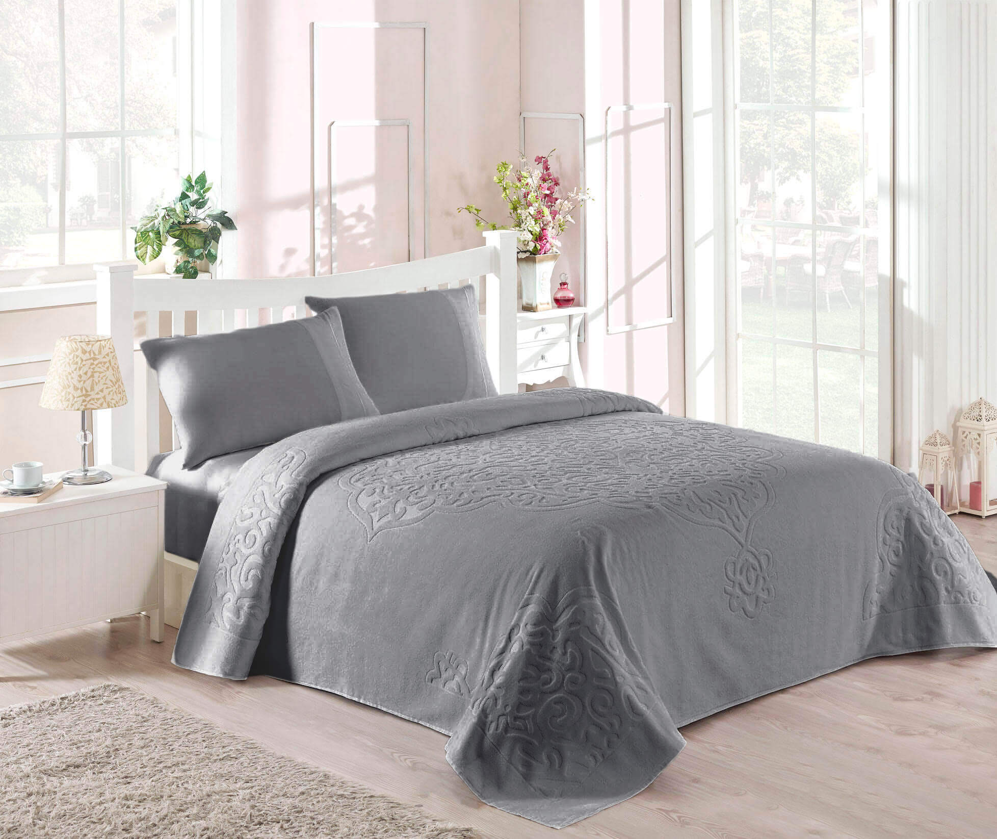 

Махровая простынь покрывало TAC Dama Antracit 200×220 см Темный серый