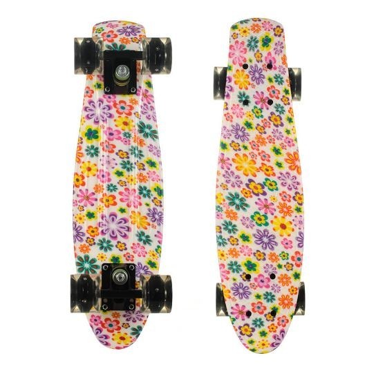 

Пенни борд (Penny Board) 25, Колеса светящиеся, двухсторонний окрас, цветы