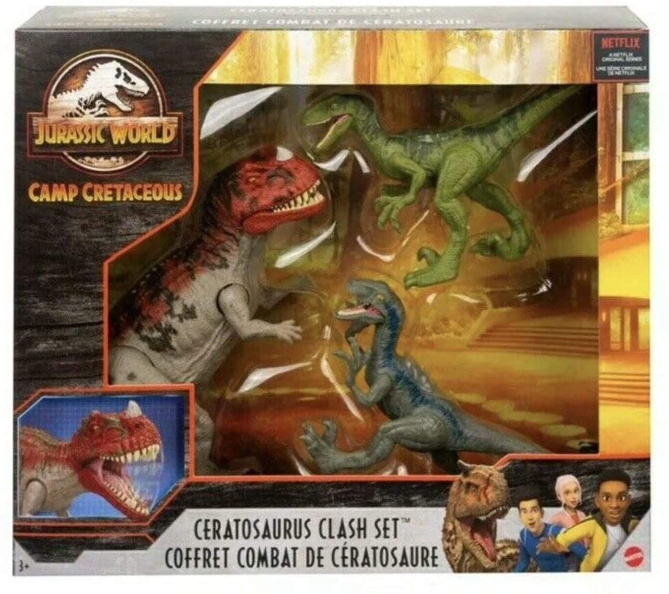 

Фигурки Динозавров Цератозавр и 2 Велоцираптора Jurassic World Ceratosaurus and 2 Velociraptors Mattel GNL08