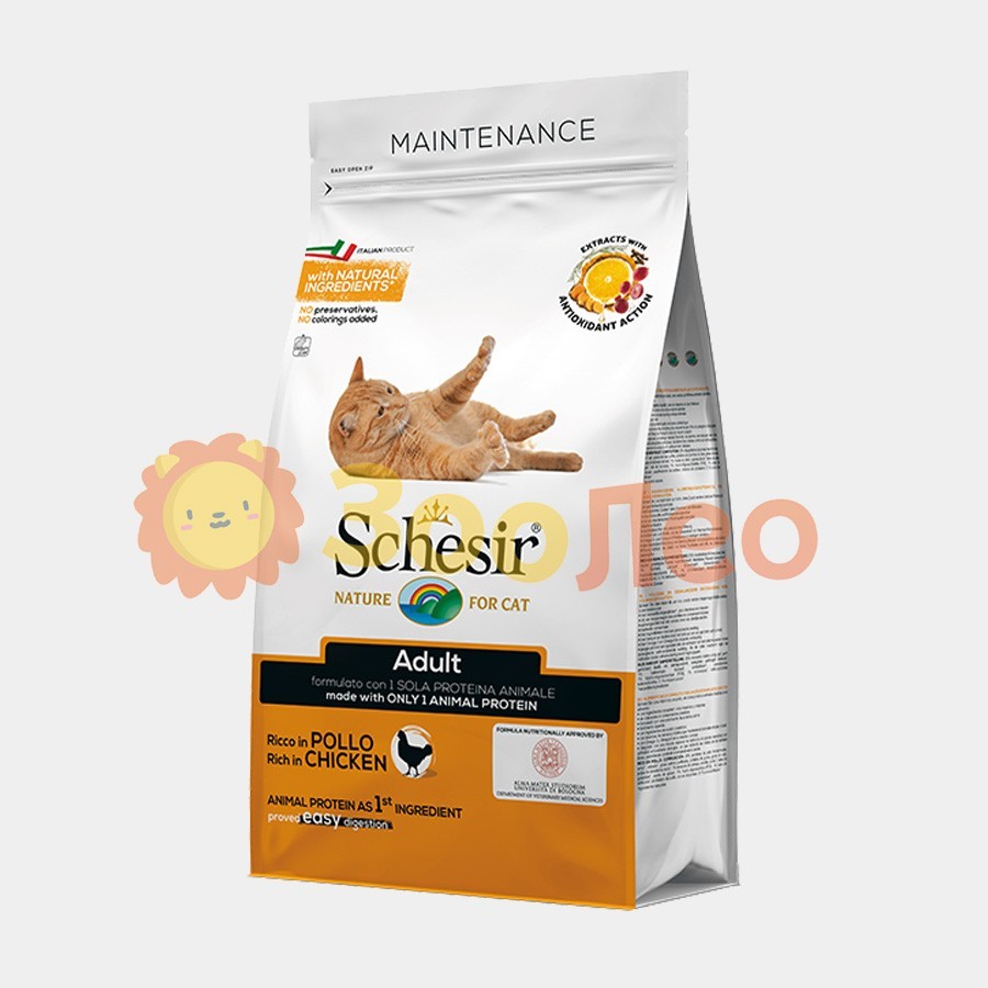 

Cухой монопротеиновый корм Schesir Cat Adult Chicken для котов c курицей 10 кг