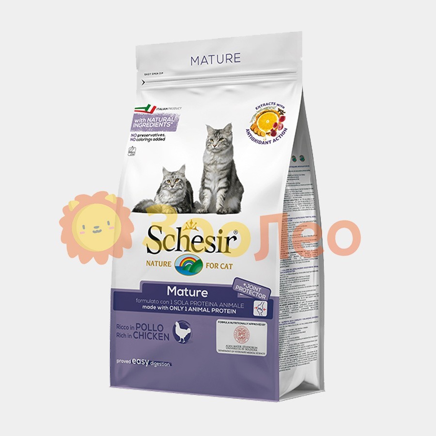 

Сухой монопротеиновый корм Schesir Cat Mature для пожилых котов с курицей 1.5 кг