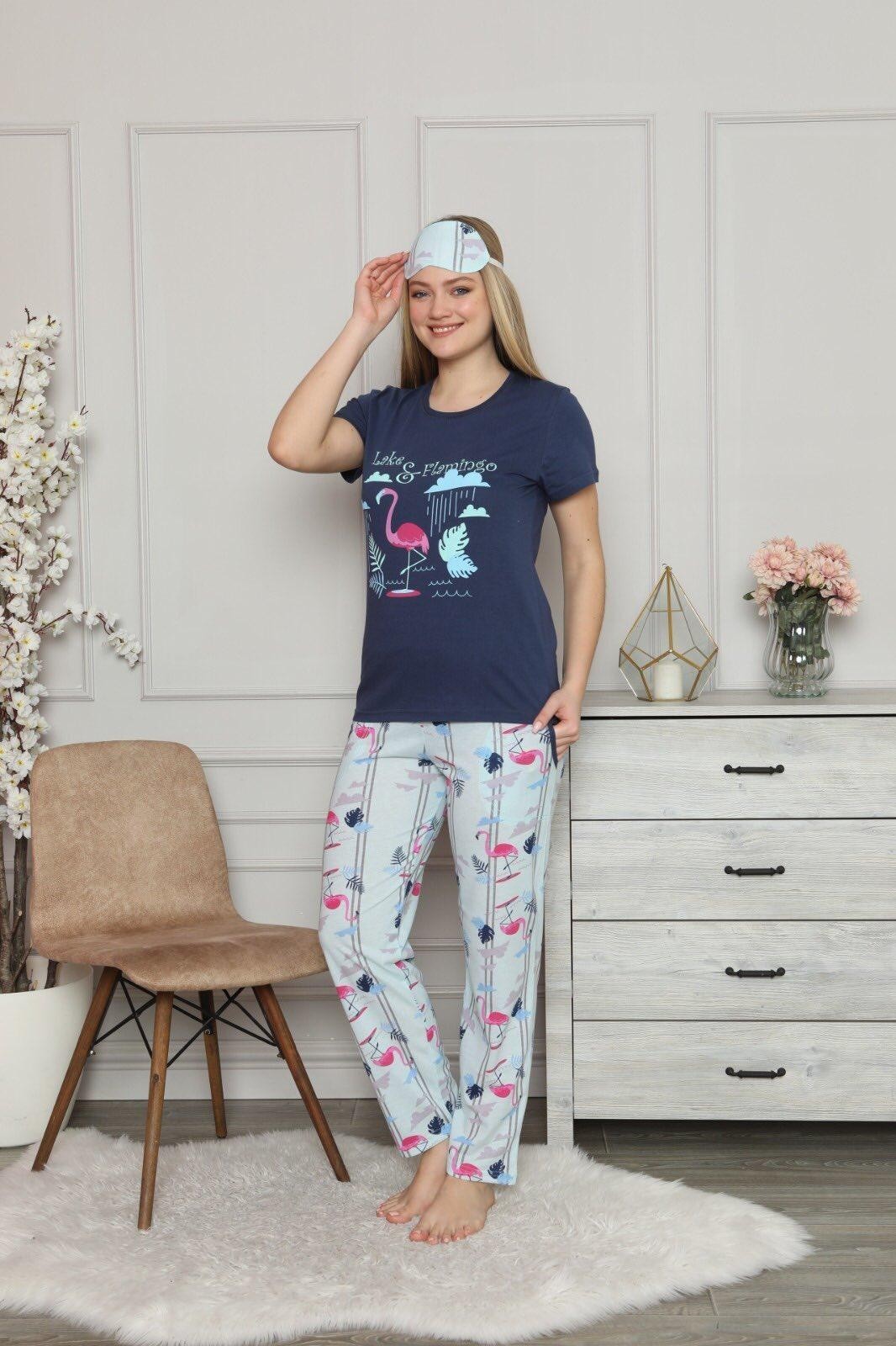 

Пижама (футболка + штаны + маска для сна) Pijamoni Flamingo  Сине-голубая, Пижама (футболка + штаны + маска для сна) Pijamoni Flamingo XL Сине-голубая