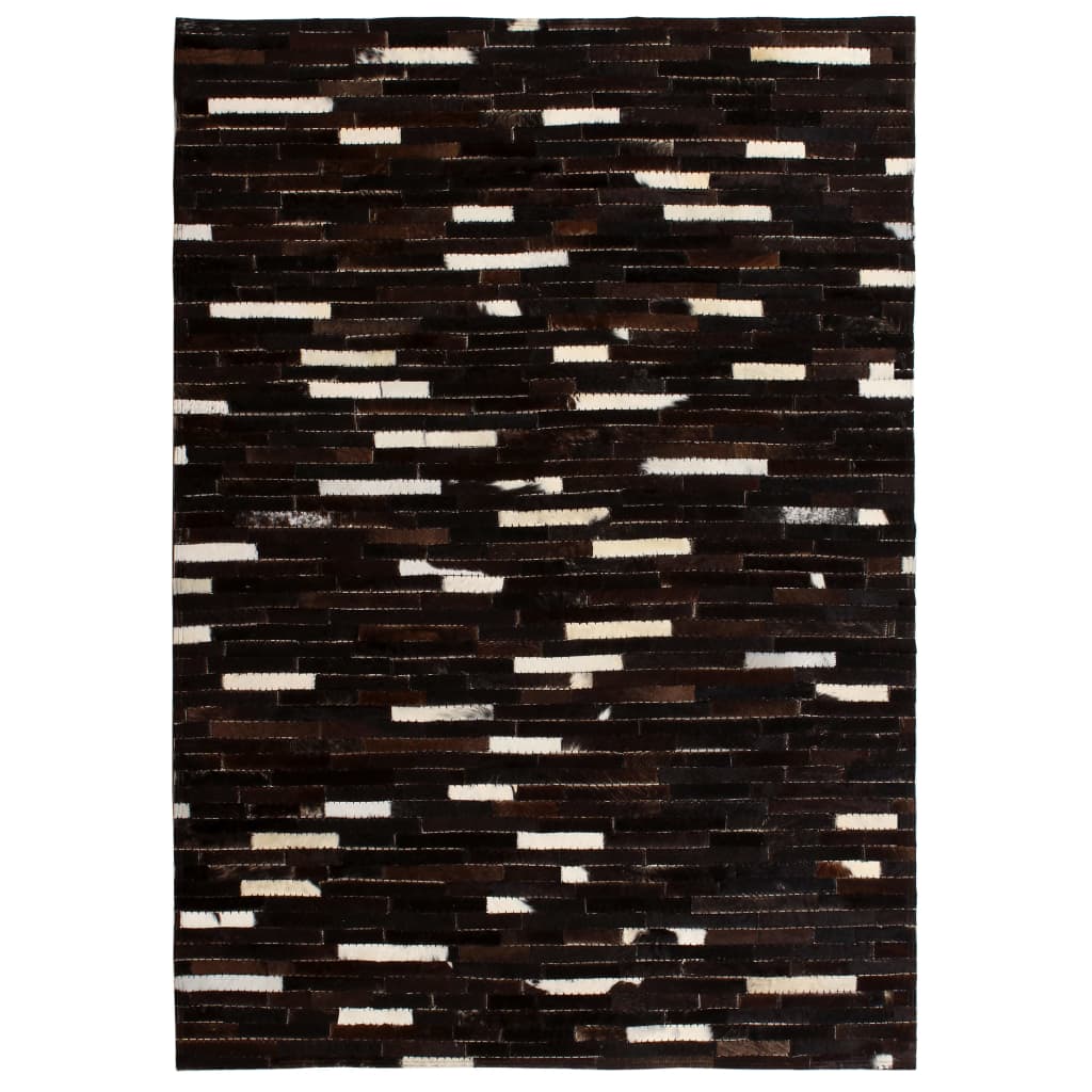 

Шкіряний килим Shumee печворк смугастий 80x150 см чорно білий 132613