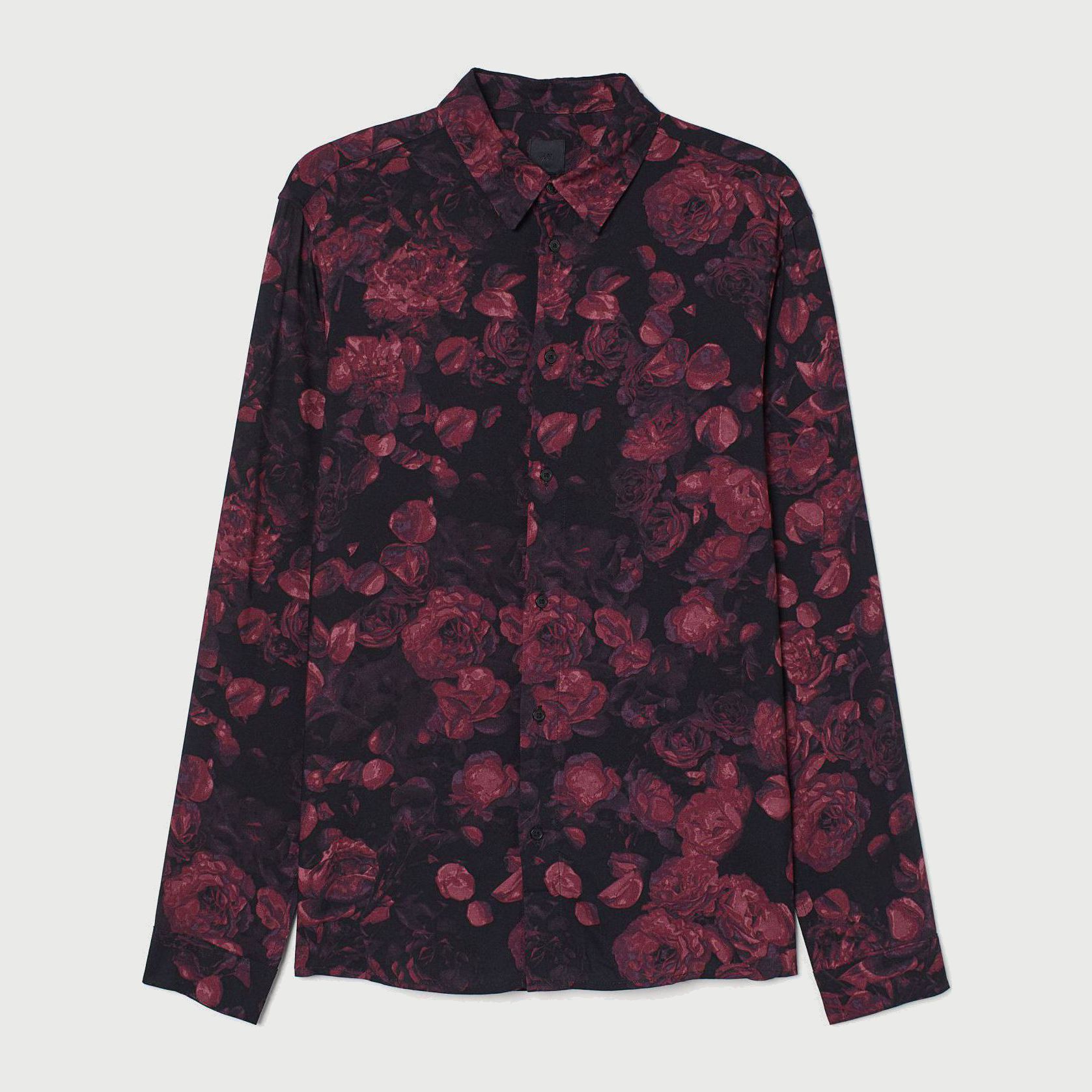 

Рубашка H&M 1206-6953250 XS Черная с бордовым