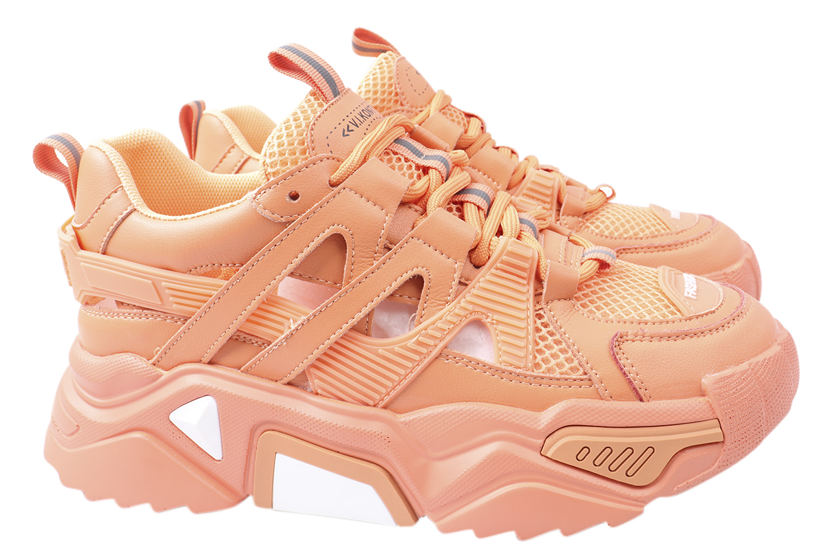 

Кросівки жіночі з натуральної шкіри, на низькому ходу, на шнурівці, колір помаранчевий, Vikonty 258-21LK 38