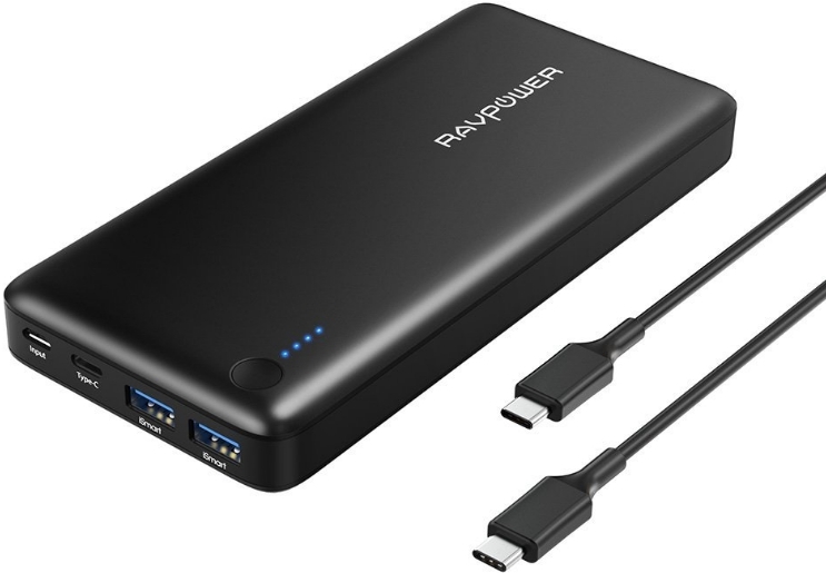 

Внешний аккумулятор RavPower USB C Power Bank 20100mAh Type C Port iSmart Data Transfer, 30W for Laptop Black (RP-PB059)