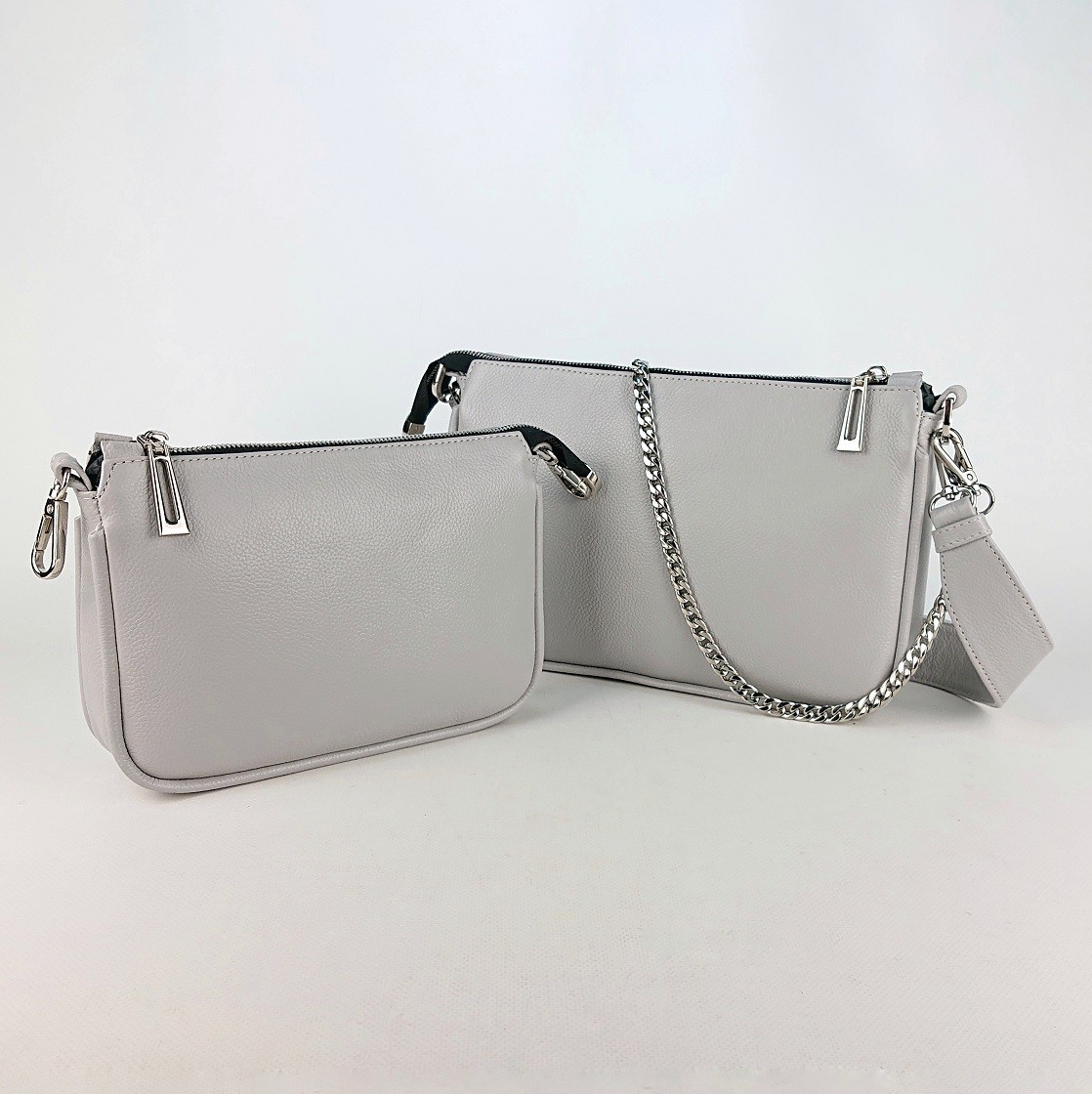 

Женская двойная кожаная сумка через плечо кросс-боди MyZ Sofia флотар серый