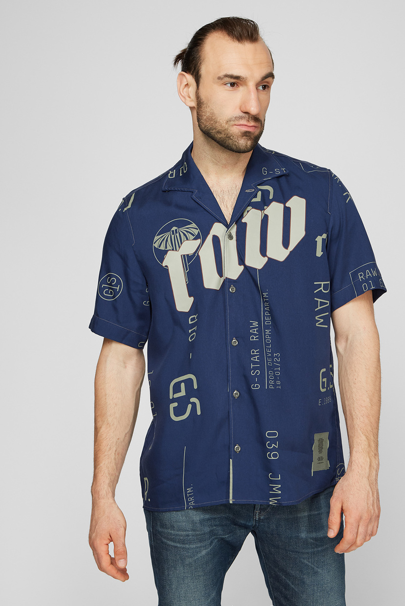 

Мужская синяя рубашка Hawaiian service regular shirt G-Star RAW S D19907,C824