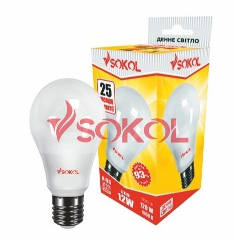 

Набор 100 шт. LED лампа SOKOL A65 12.0W 220В E27 4100К