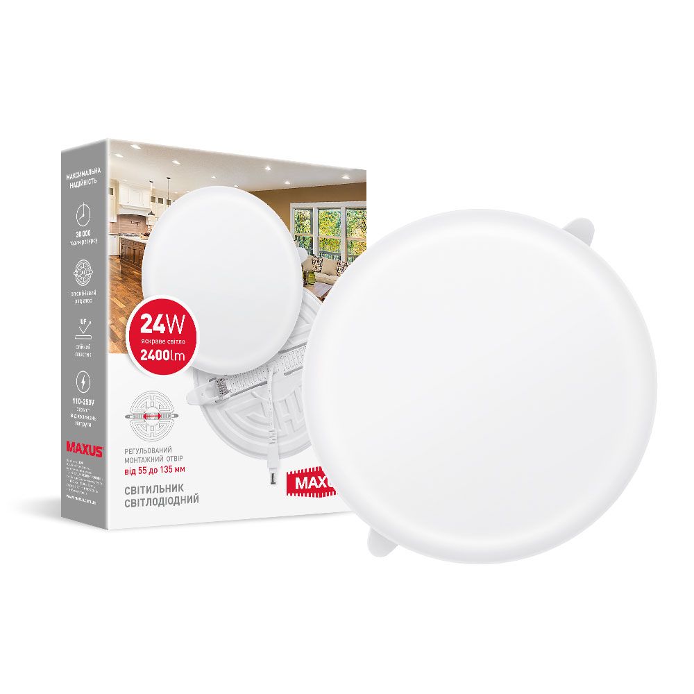 

Точечный светильник Maxus 1-MSP-2441-CA Slim Panel SP Adjustable Circle, 24 Вт, 2400 лм, 4100K