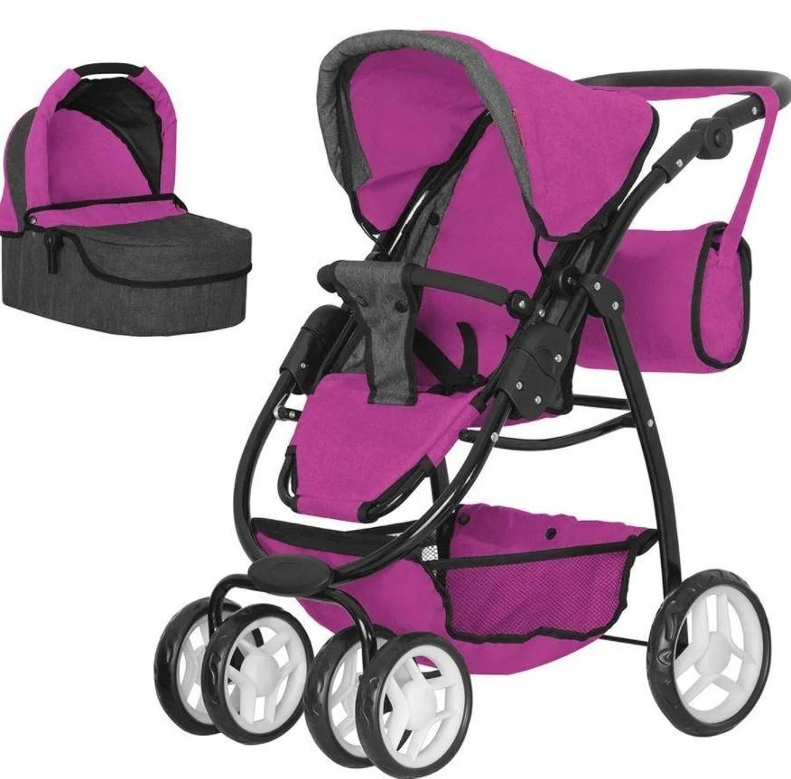 

Коляска для куклы 2в1 люлька, прогулочный блок, сумка CARRELLO AVANTI 9662 ROSE RED