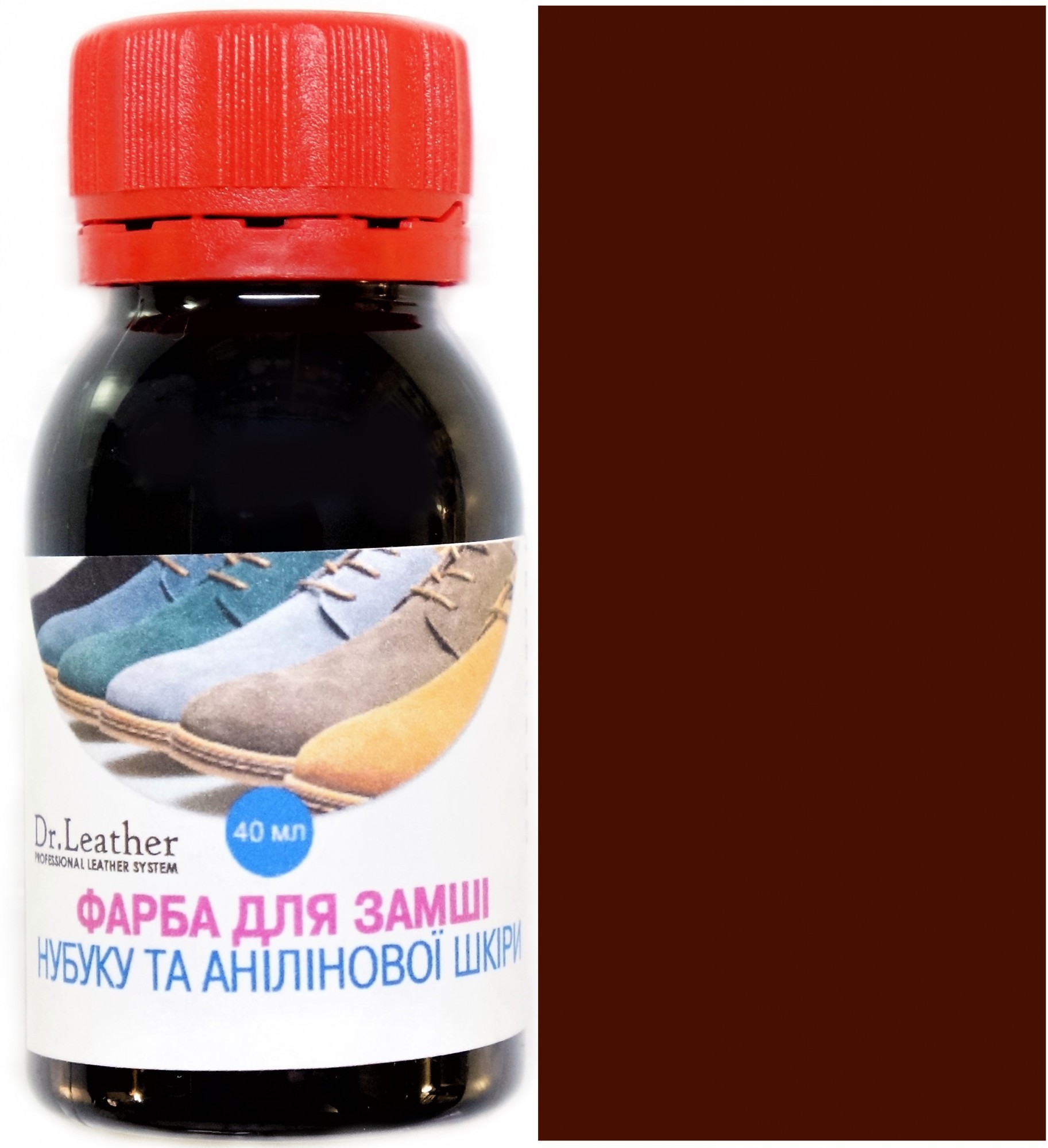 

Краска для замши анилина нубука велюр DrLeather Aniline Dye 40мл Красно коричневый F008 0008