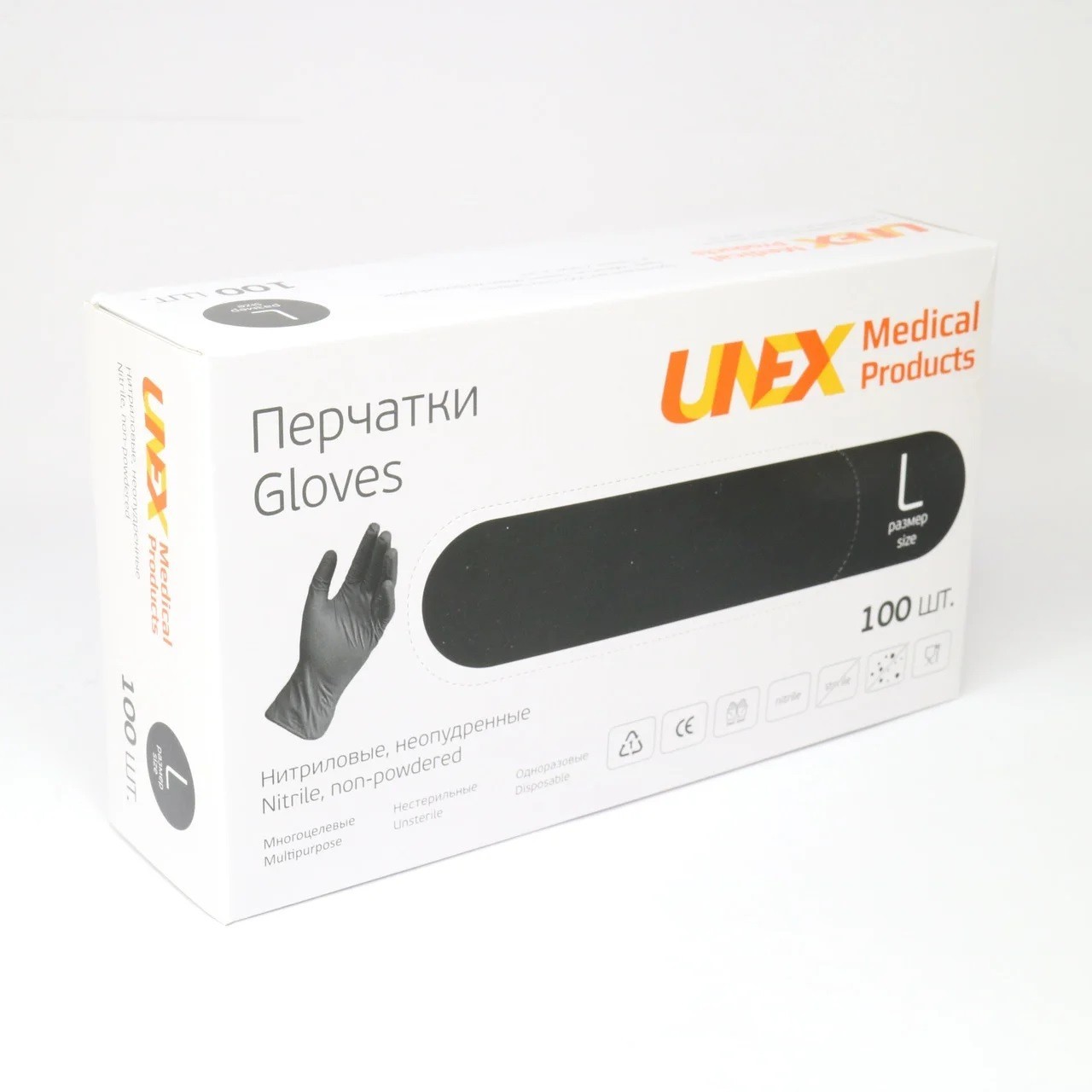 

Рукавиці нітрилові колір чорний в уп 100 шт розмір L Unex