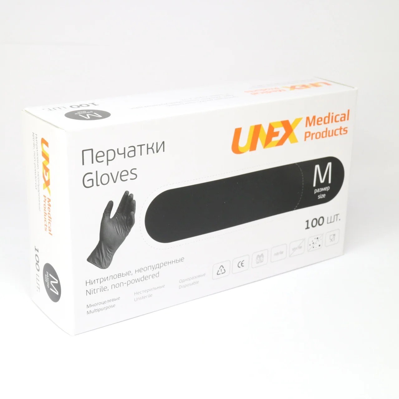 

Рукавиці нітрилові чорні в уп 100 шт розмір M Unex