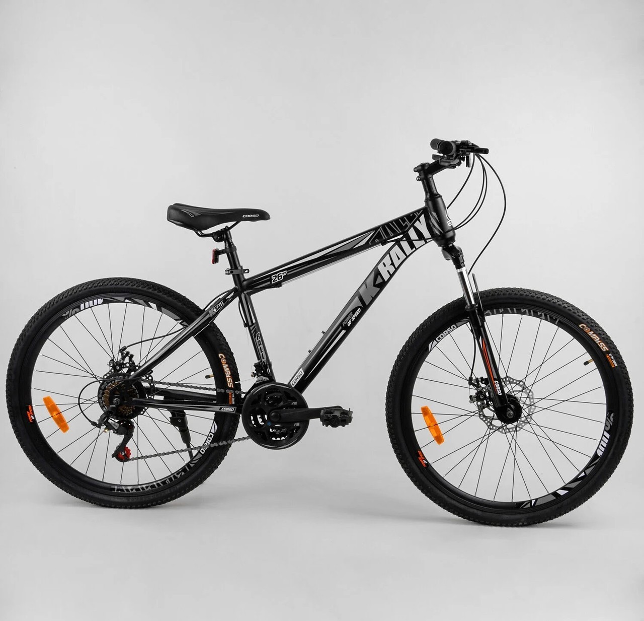 

Велосипед спортивный Corso K RALLY 26" дюймов черный с серым рама стальная 15’’ SunRun 21 скорость 54766