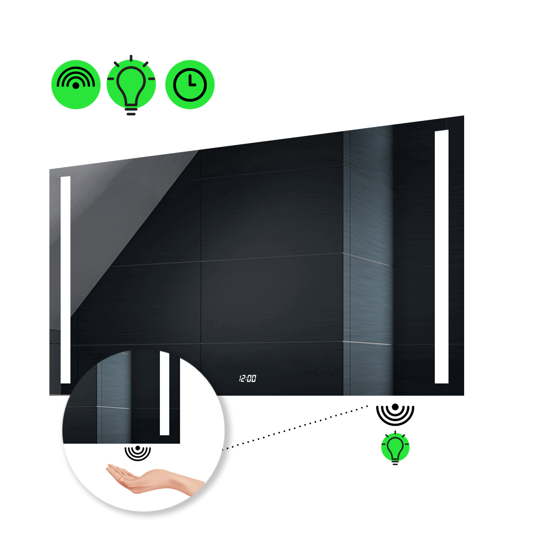 

Зеркало Adelita с Led-подсветкой, ИК включателем, часами 120x80 см
