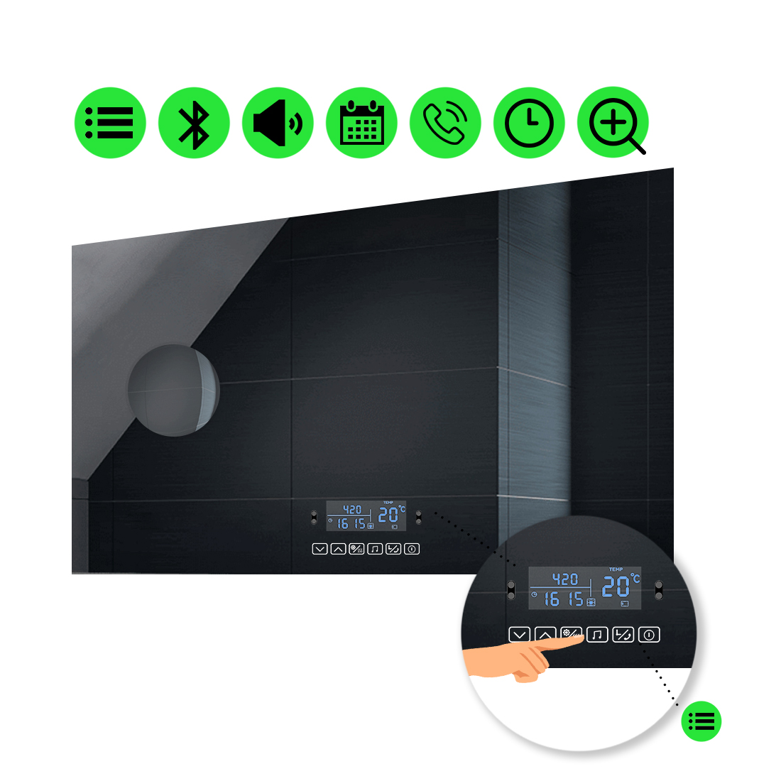 

Зеркало Lucia с Led-подсветкой, с мультиблоком, с линзой без подсветки 100x80 см