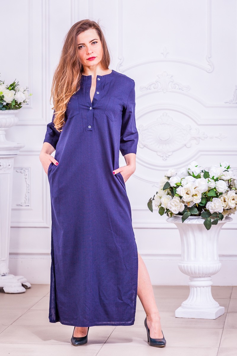 

Длинное платье свободного кроя FashionYouWant L/XL темно-синий 43382763