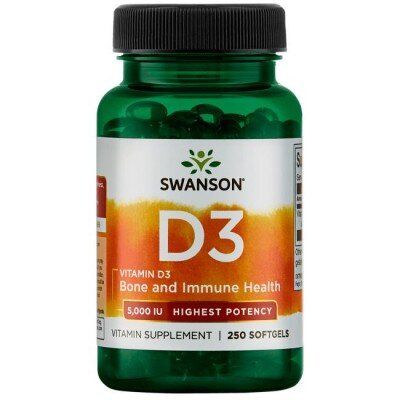 

Витамин Д3, Vitamin D3, Swanson, высокоэффективный, 5000 МЕ, 250 гелевых капсул (SWA-11371)