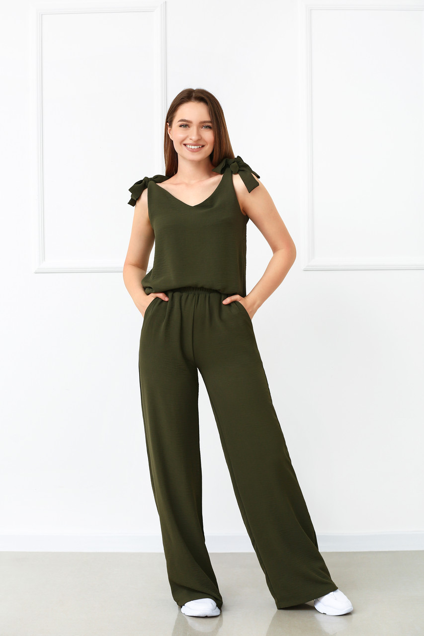 

Летний костюм с широкими брюками Fashion girl "Ясмин"  хаки, Летний костюм с широкими брюками Fashion girl "Ясмин" 44 хаки