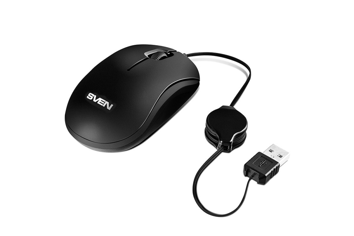 

Мышка проводная SVEN RX-60 USB 1000 dpi скручивающийся кабель Black