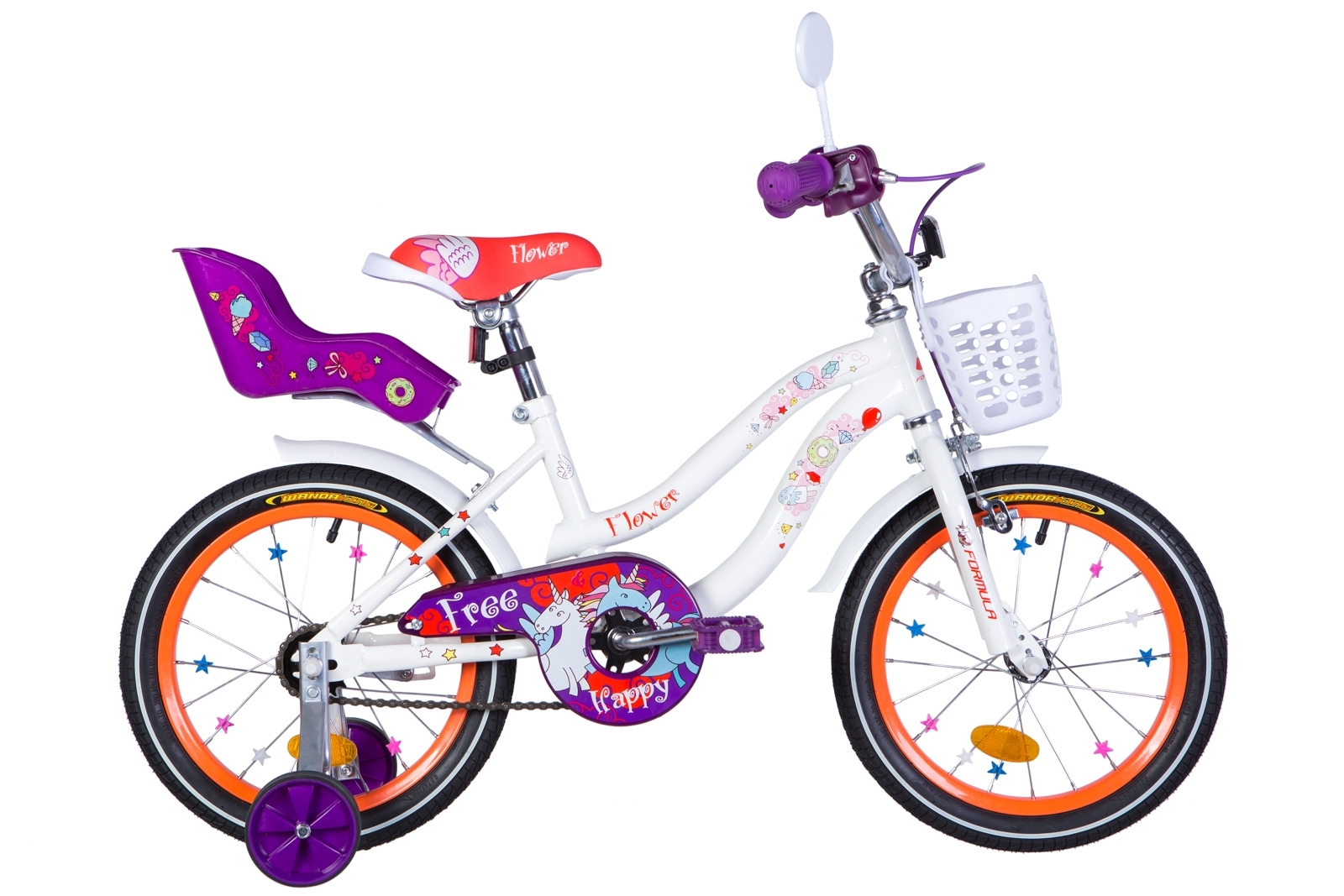 

Велосипед 16" Formula FLOWER PREMIUM 2021 (бело-оранжевый c фиолетов) Formula OPS-FRK-16-147