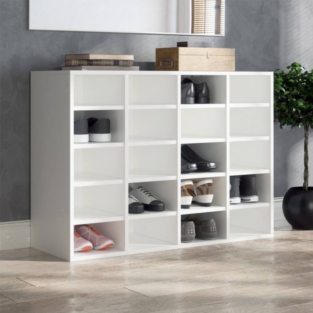 

Стеллаж (обувница) открытый напольный DrevoGoods из дерева с полками для хранения обуви в прихожую, гардеробную на 20 ячеек 920 х 676 х 300 мм Белый