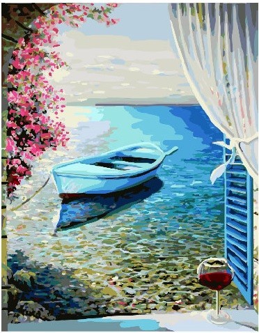 

Картина по номерам 50*40 Лодка у лоджии Brushme