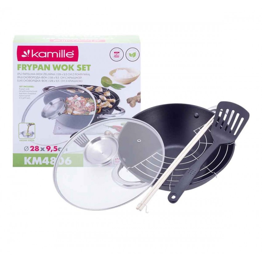 

Казан чугунный Wok с антипригарным покрытием для индукции 3,6 L Kamille КМ-4806