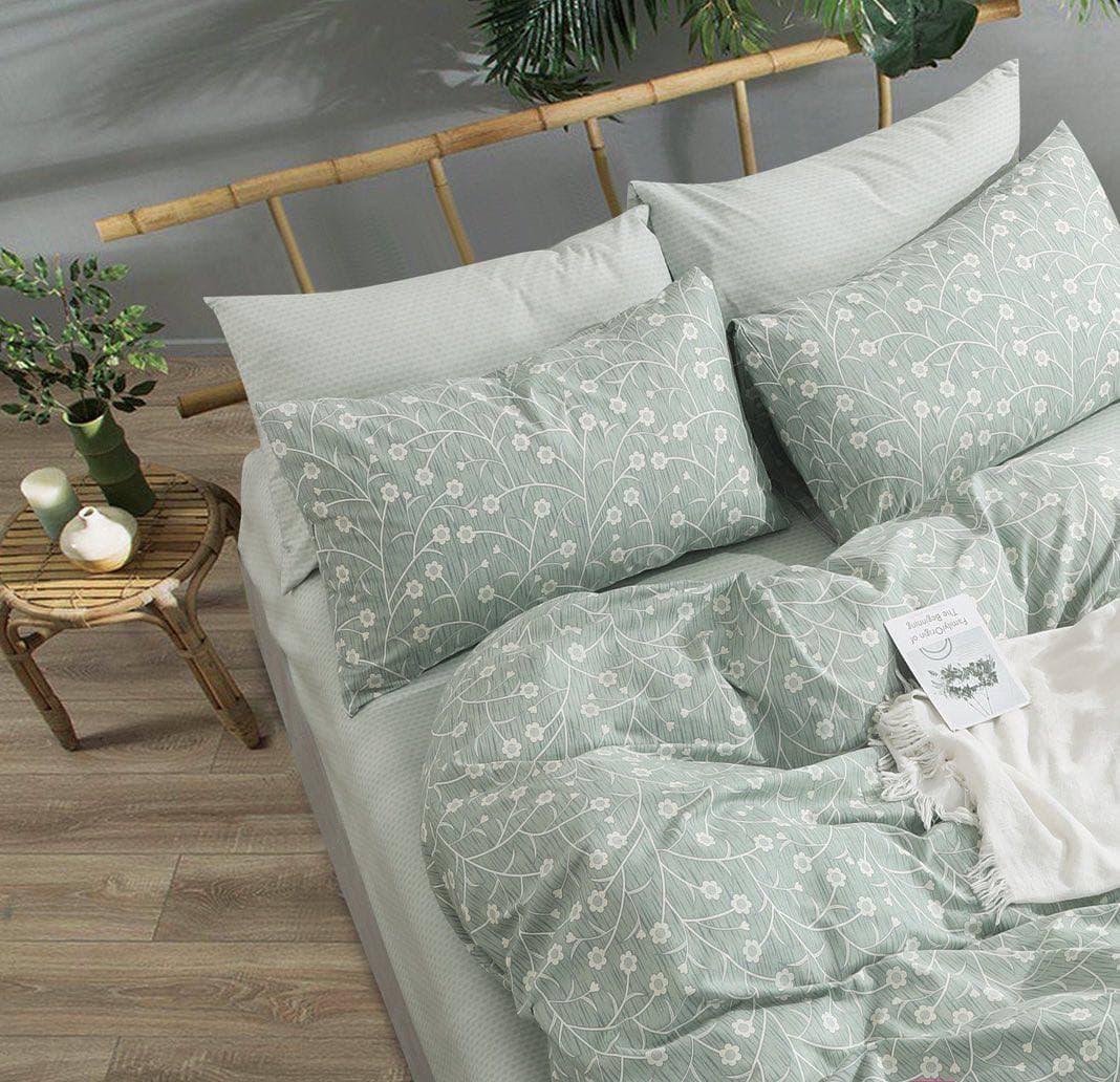 

Комплект постельного белья Qili Home Textile Сатин №Rsp1605R Семейный 2х160х215, Зелёный цветы