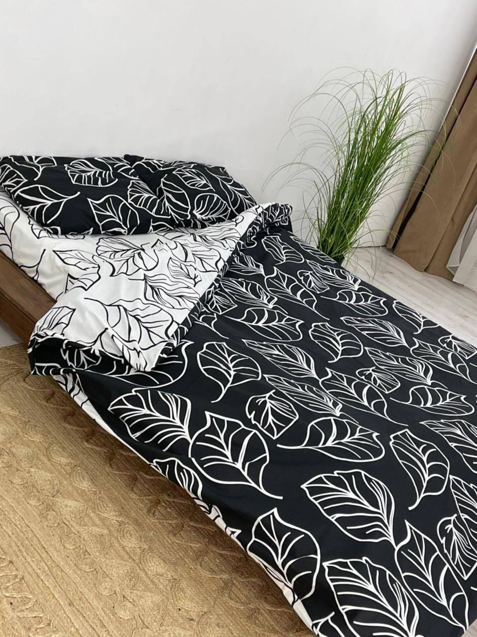 

Комплект постельного белья Qili Home Textile ранфорс №R1018 Евро бело-черный 200х220