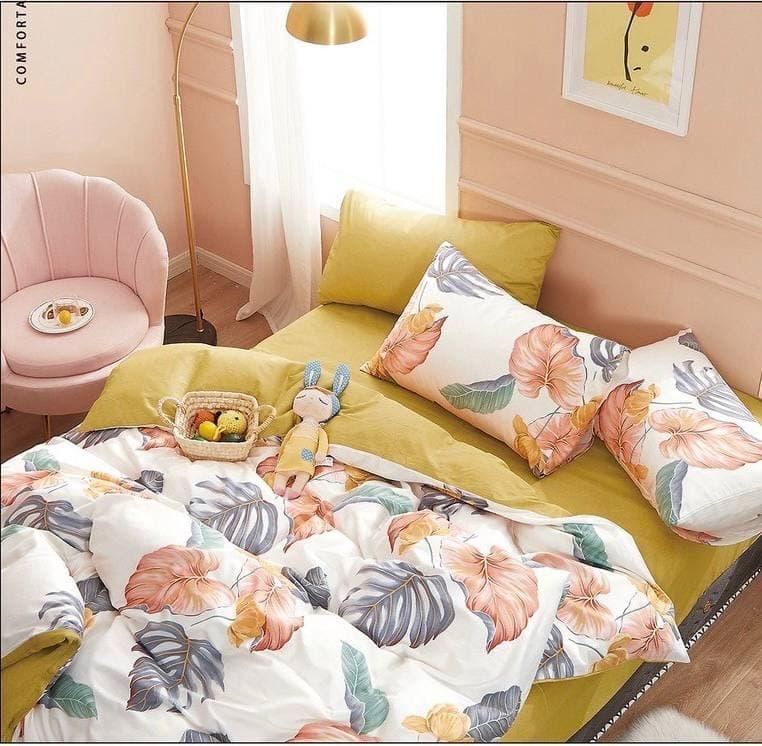 

Комплект постельного белья Qili Home Textile Сатин №Rsp1605R Двухспальный 180х215, разноцветный большие листья