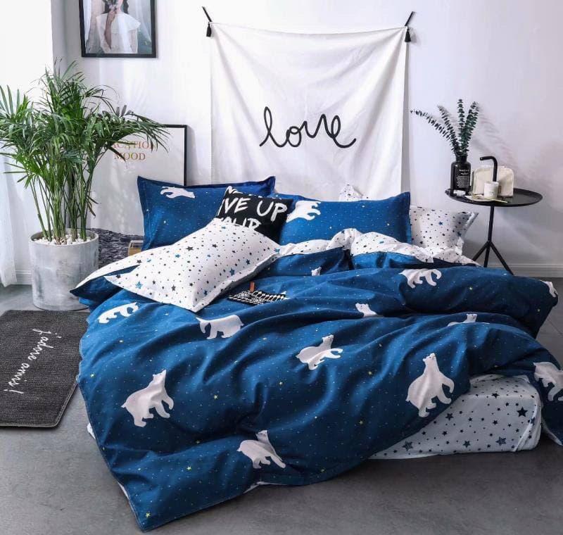 

Комплект постельного белья Qili Home Textile Софткоттон №3345895 Полуторный 160х215, бело-синий мишки