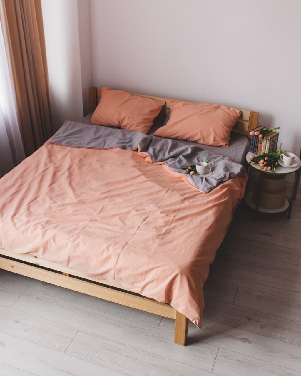 

Комплект постельного белья Qili Home Textile Сатин №R5896splR Семейный 2х160х215, Коралловый с серым