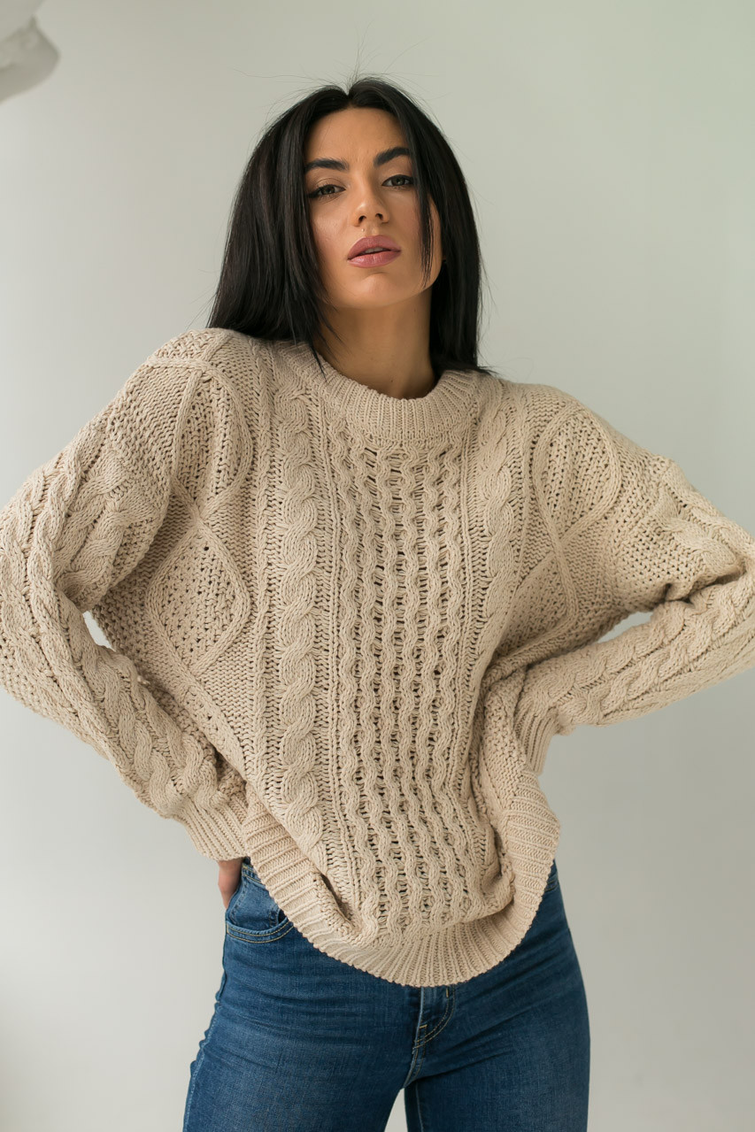 

Вязаный джемпер с красивыми узорами G&M LX-10109826 L/XL Размер цвет Бежевый