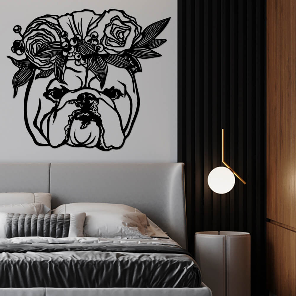 

Панно из дерева Born for Art Мопс с цветами 70х60 см Черное