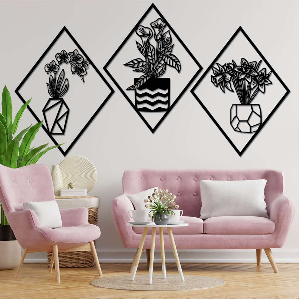 

Панно из дерева Born for Art Flowers x3 115х64 см Черное
