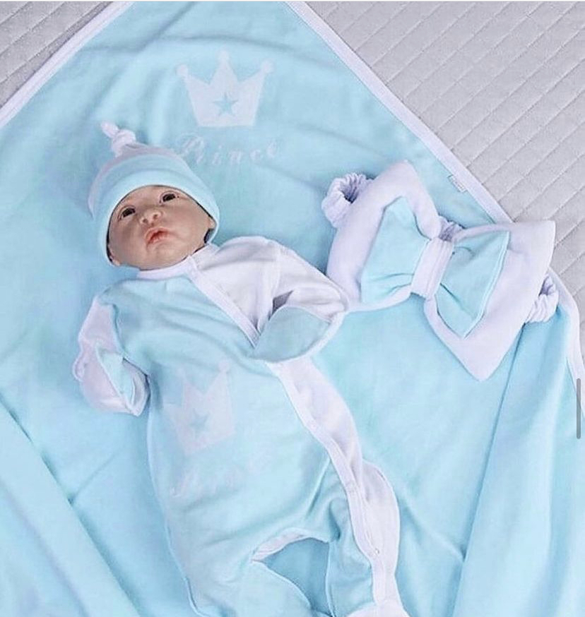 

Набор на выписку из роддома Baby Va 4 предмета "Корона" 56 р светло голубой