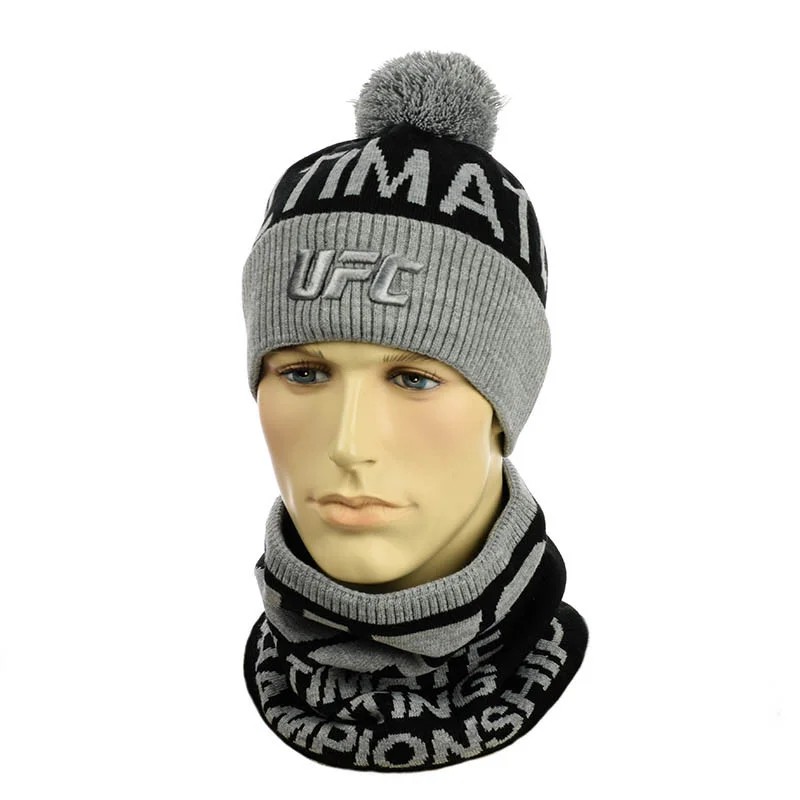 

Мужской вязаный набор на флисе шапка + снуд STD Ukraine ЮФС (UFC) Серый с черным