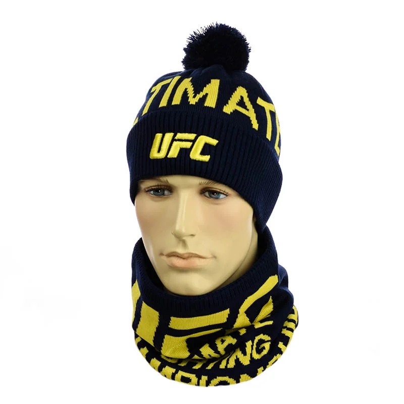 

Мужской вязаный набор на флисе шапка + снуд STD Ukraine ЮФС (UFC) Темно-синий с желтым