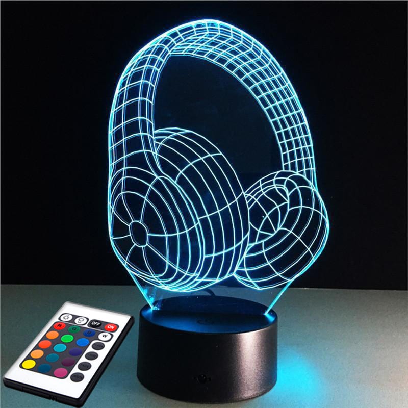 

3D светильник с пультом и аккумулятором 3D Lamp Наушники (LP-2619)